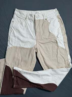 PacSun High Rise Mom Jeans Color Block Patchwork Tan and Brown